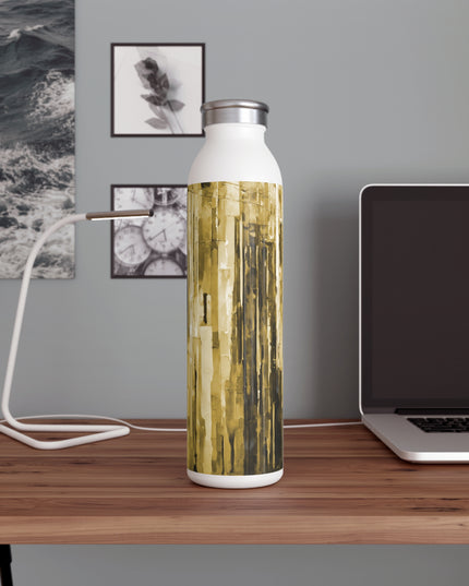 Striped Light Brown Slim Water Bottle, 20 oz White