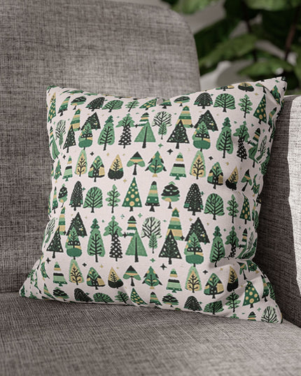 Mini Vintage Green Trees Spun Polyester Square Pillowcase, 14" x 14"