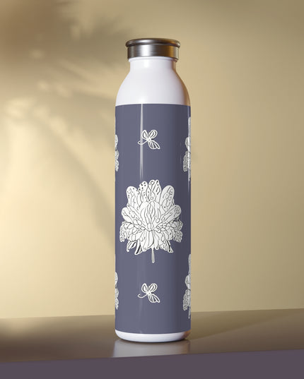 White Floral Butterflies Slim Water Bottle, 20 oz White