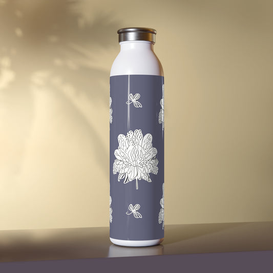 White Floral Butterflies Slim Water Bottle, 20 oz White