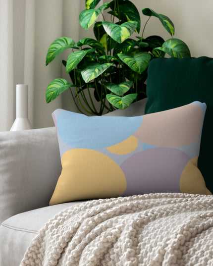 Pastel Baby Blue and Peach Patches Spun Polyester Lumbar Pillow, 20" x 14"