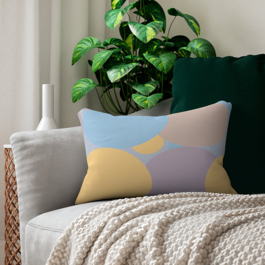 Pastel Baby Blue and Peach Patches Spun Polyester Lumbar Pillow, 20" x 14"