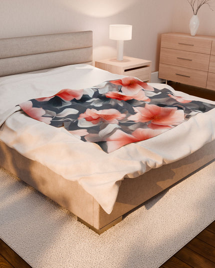 Red Blossom Floral Bunch Velveteen Plush Blanket, 50" x 60"