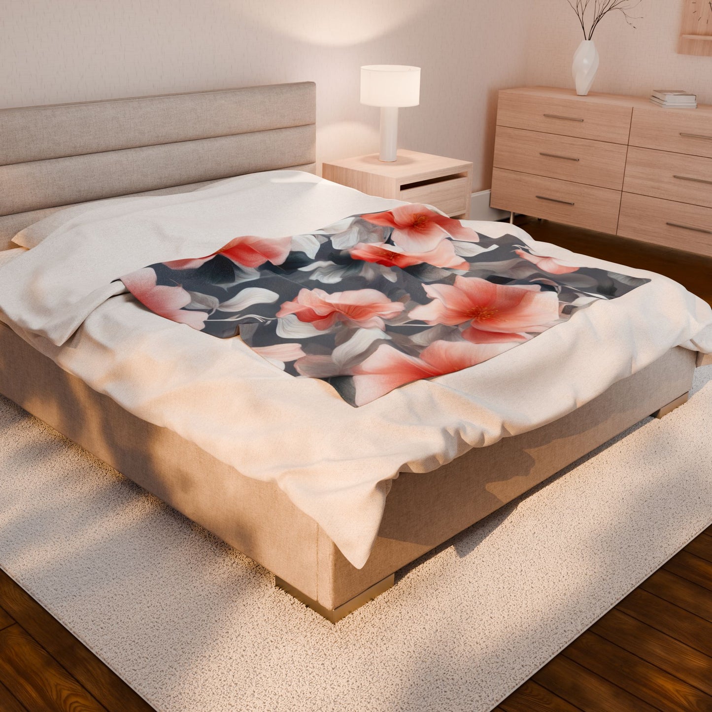 Red Blossom Floral Bunch Velveteen Plush Blanket, 50" x 60"