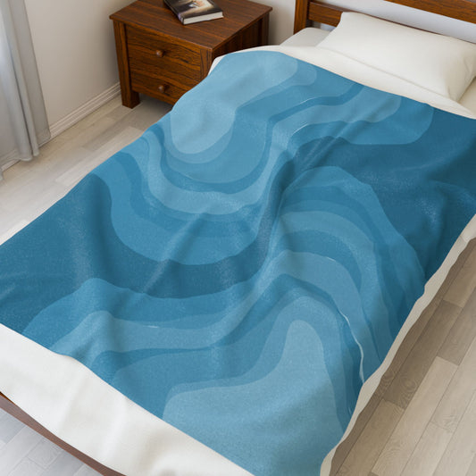 Sky Blue Wavey Velveteen Plush Blanket, 50" x 60"