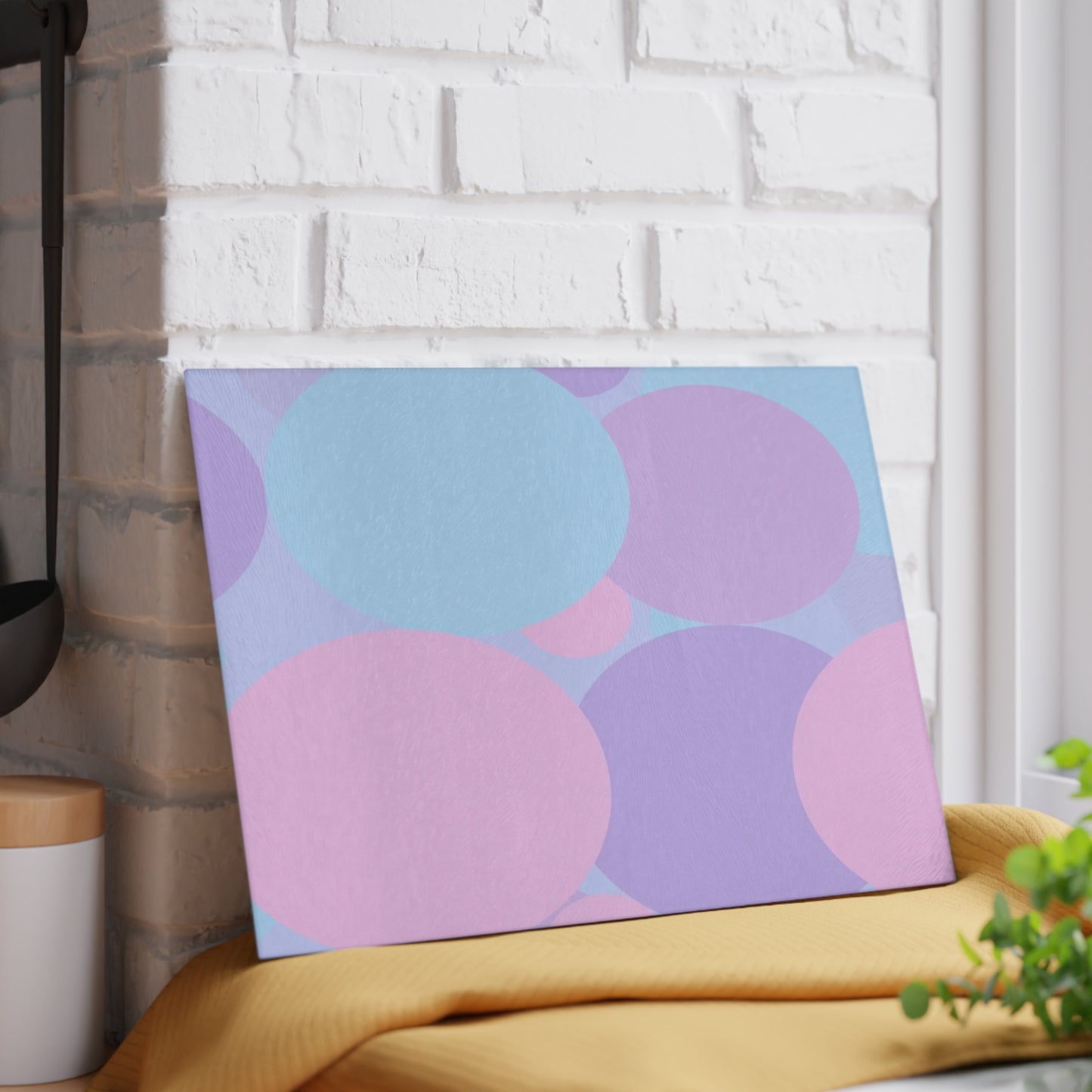 Pastel Purple and Mauve Patches 8" x 11" Glass Cutting Board