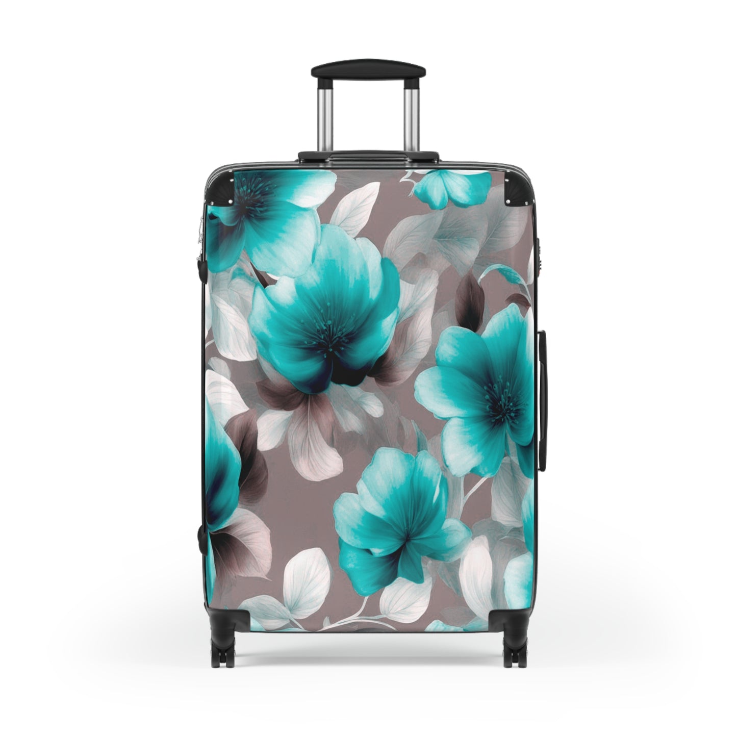 Tif Green Gray Floral Bunch Large Suitcase with built in lock, 4 double-wheels, telescopic handle, and ABS back hard-shell