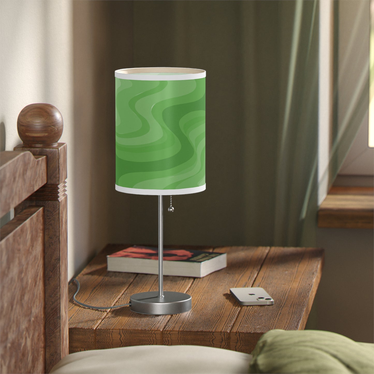 Greenie Meanie Wavey Table Lamp on a White or Silver Stand, US|CA plug