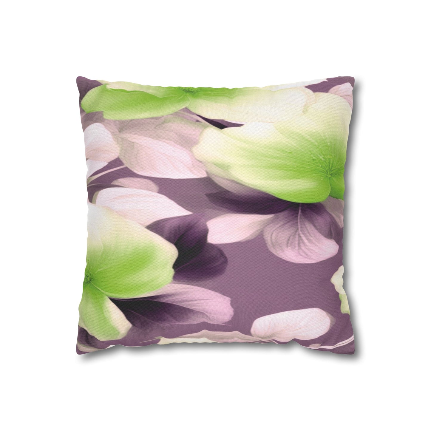 Lime Lavender Floral Bunch Spun Polyester Square Pillowcase, 14" x 14"