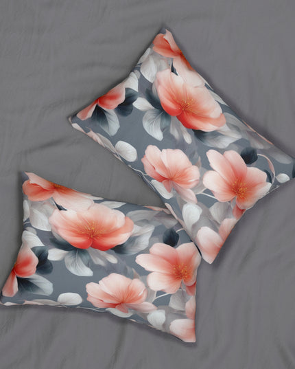 Red Blossom Floral Bunch Spun Polyester Lumbar Pillow, 20" x 14"