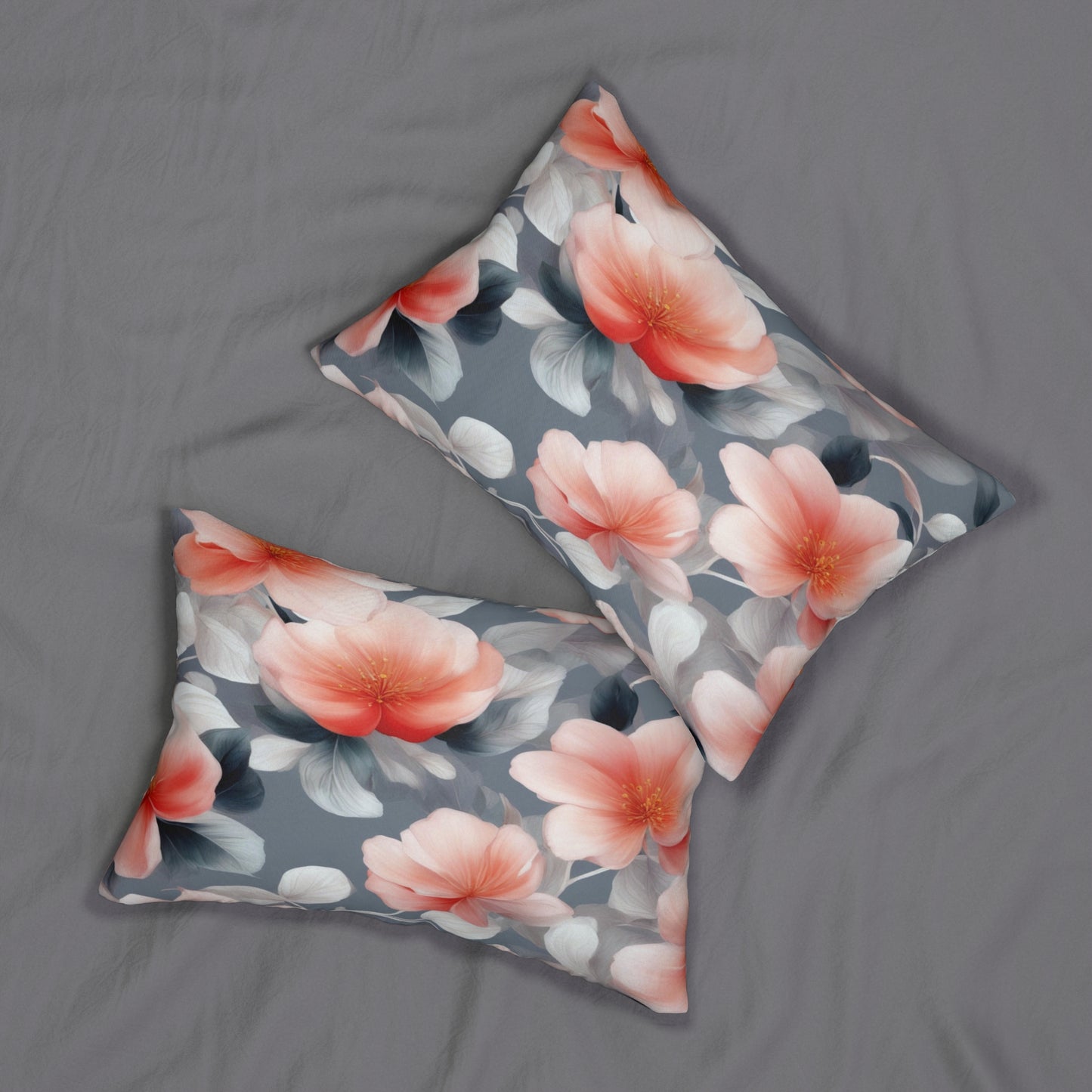 Red Blossom Floral Bunch Spun Polyester Lumbar Pillow, 20" x 14"