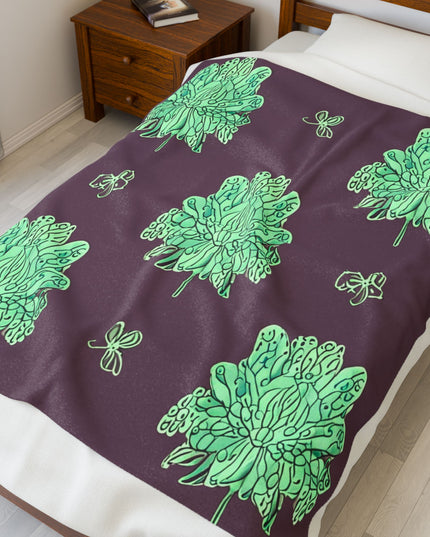 Mint Green Floral Butterflies Velveteen Plush Blanket, 50" x 60"