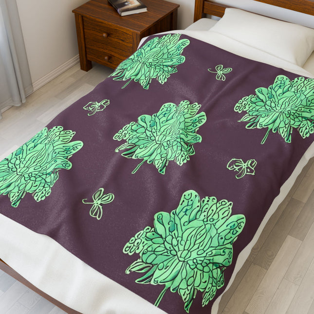 Mint Green Floral Butterflies Velveteen Plush Blanket, 50" x 60"