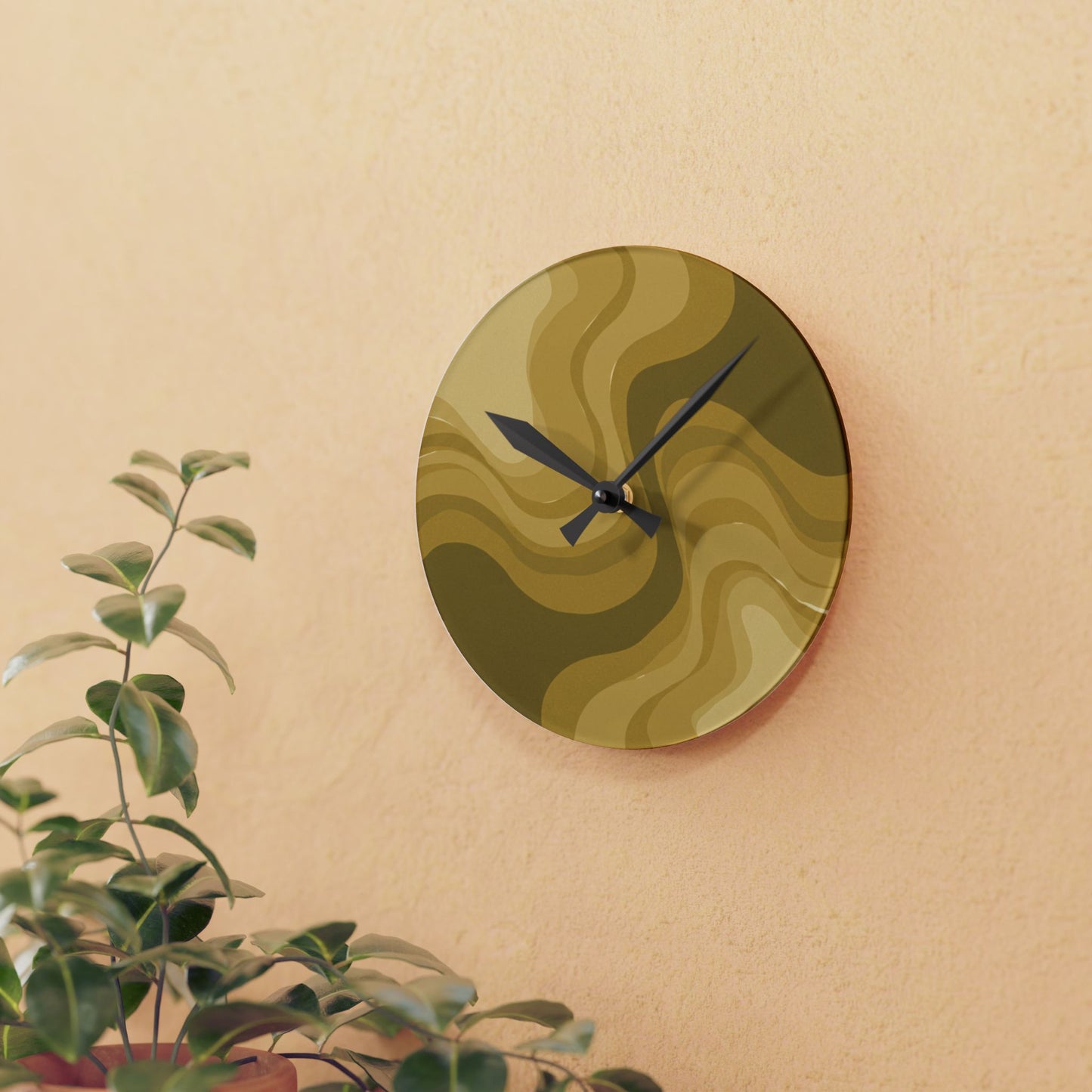 Brown Wavey 8" x 8" Round Acrylic Wall Clock