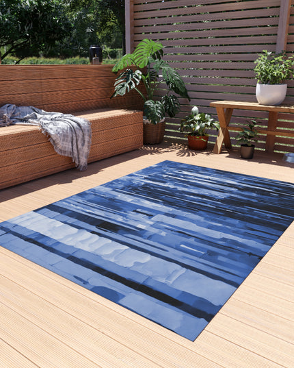 Striped Deep Blue Outdoor Rug, 60" x 84"