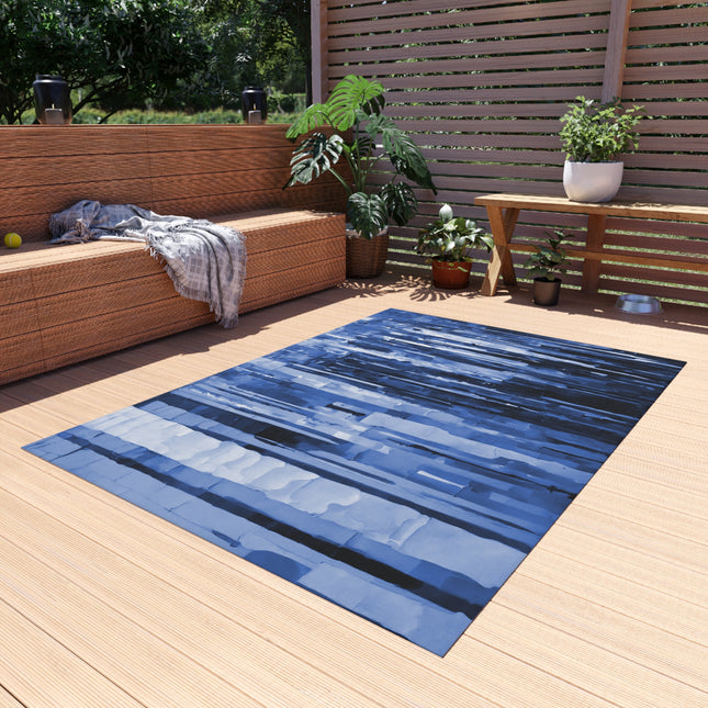 Striped Deep Blue Outdoor Rug, 60" x 84"