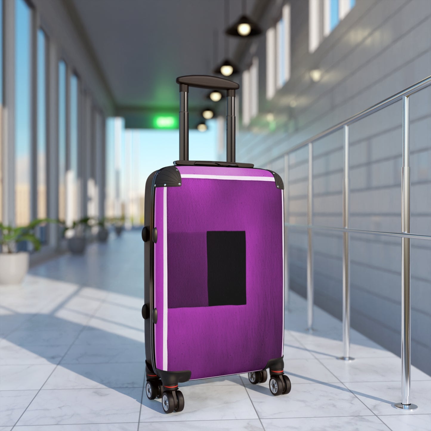 Magenta Shadow Small Suitcase with built in lock, 4 double-wheels, telescopic handle, and ABS back hard-shell