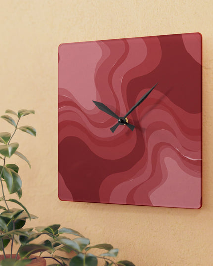 Power Red Wavey 10.75" x 10.75" Round or Square Acrylic Wall Clock