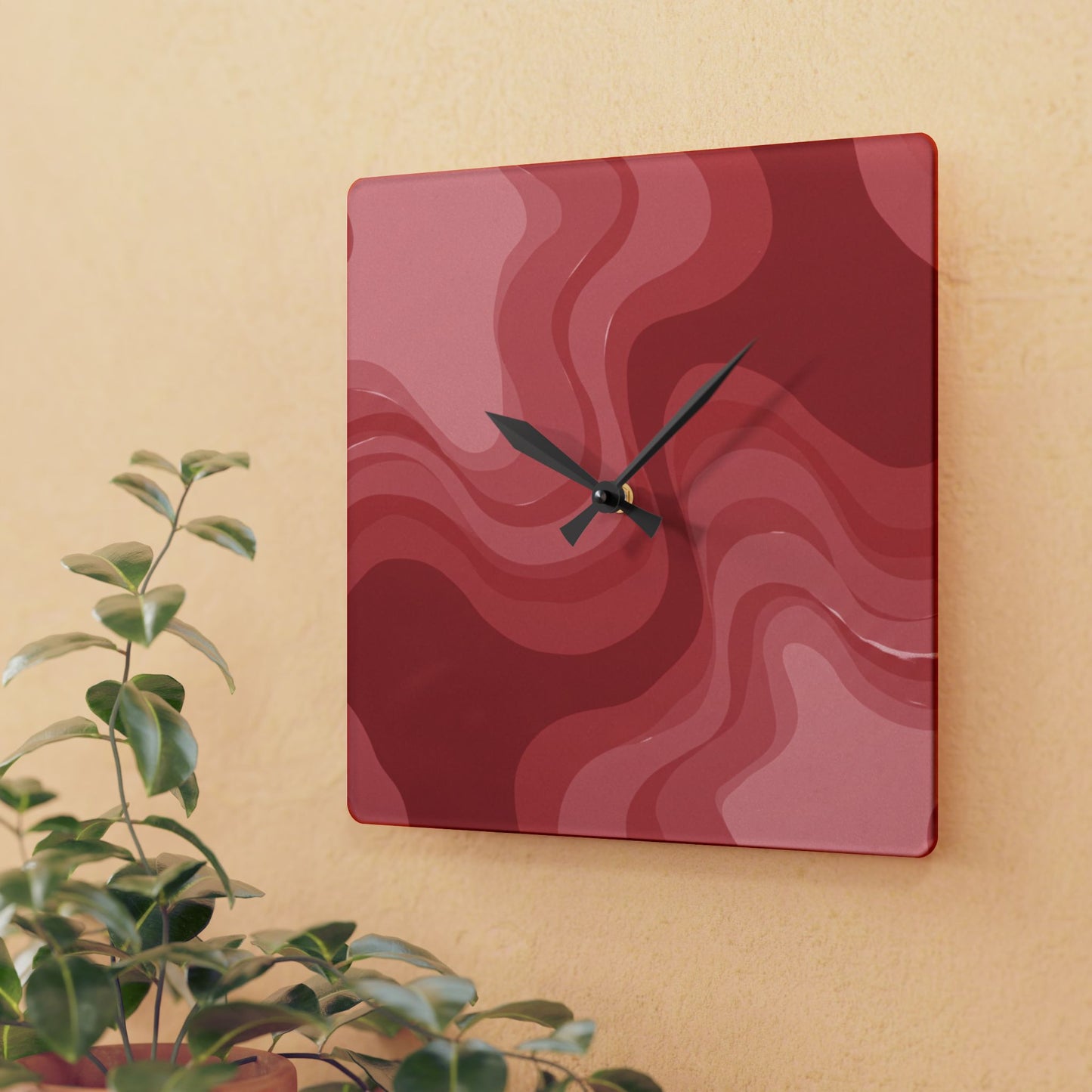 Power Red Wavey 10.75" x 10.75" Round or Square Acrylic Wall Clock