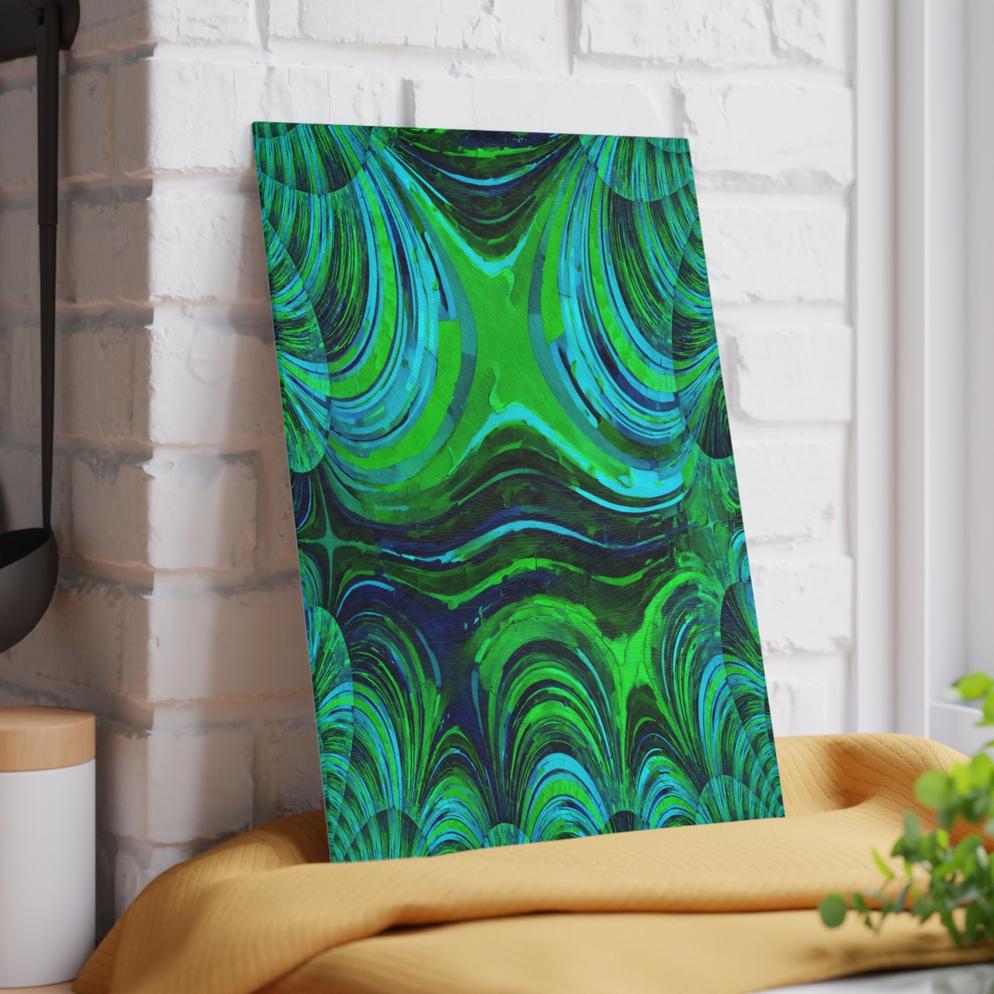 Uzi Spiral Blue Green 8" x 11" Glass Cutting Board