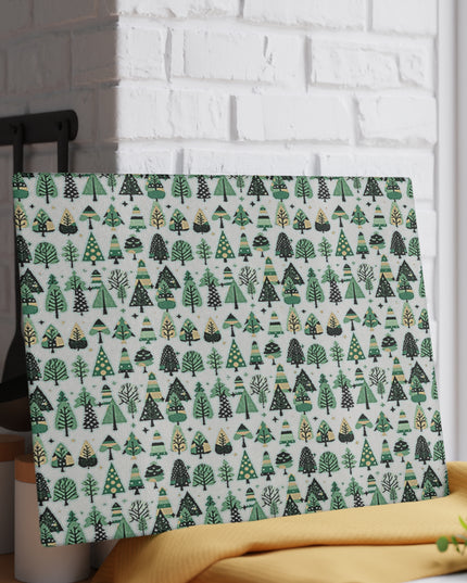 Mini Vintage Green Trees 11" x 15" Glass Cutting Board