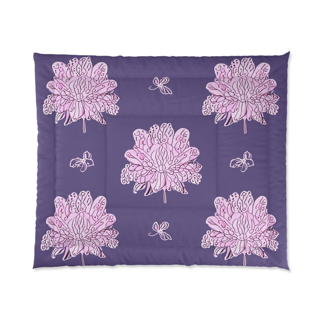 Magenta Floral Butterflies 104" × 88" Comforter