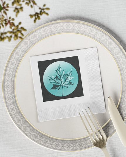 Tif Green Maple Leaf White Coined Napkins, 4.8" x 4.8"