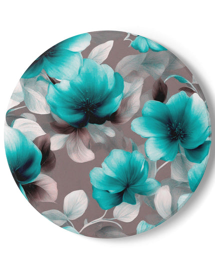 Tif Green Gray Floral Bunch Round Ceramic Coaster, 4" x 4"