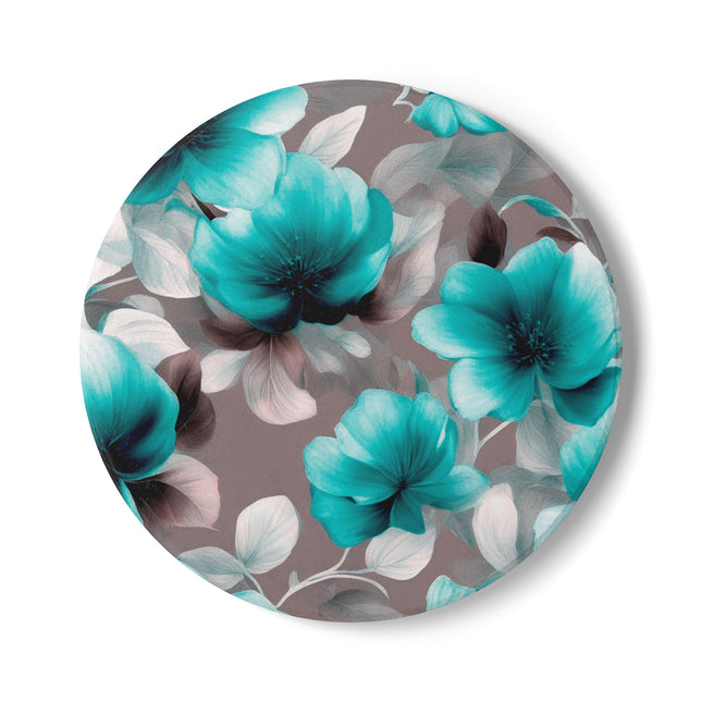 Tif Green Gray Floral Bunch Round Ceramic Coaster, 4" x 4"