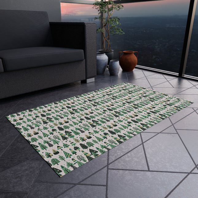 Mini Vintage Green Trees Outdoor Rug, 36" x 60"