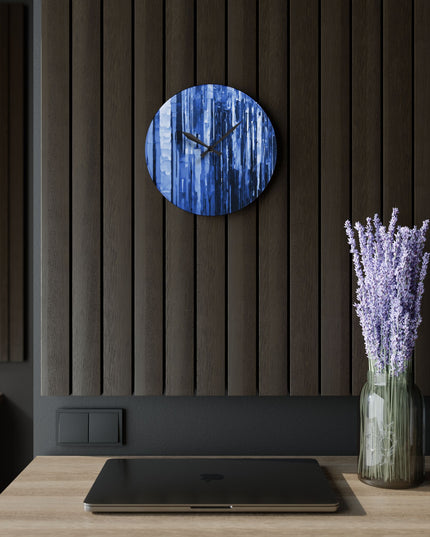 Striped Deep Blue Acrylic Wall Clock, Round or Square, 10.75" x 10.75"