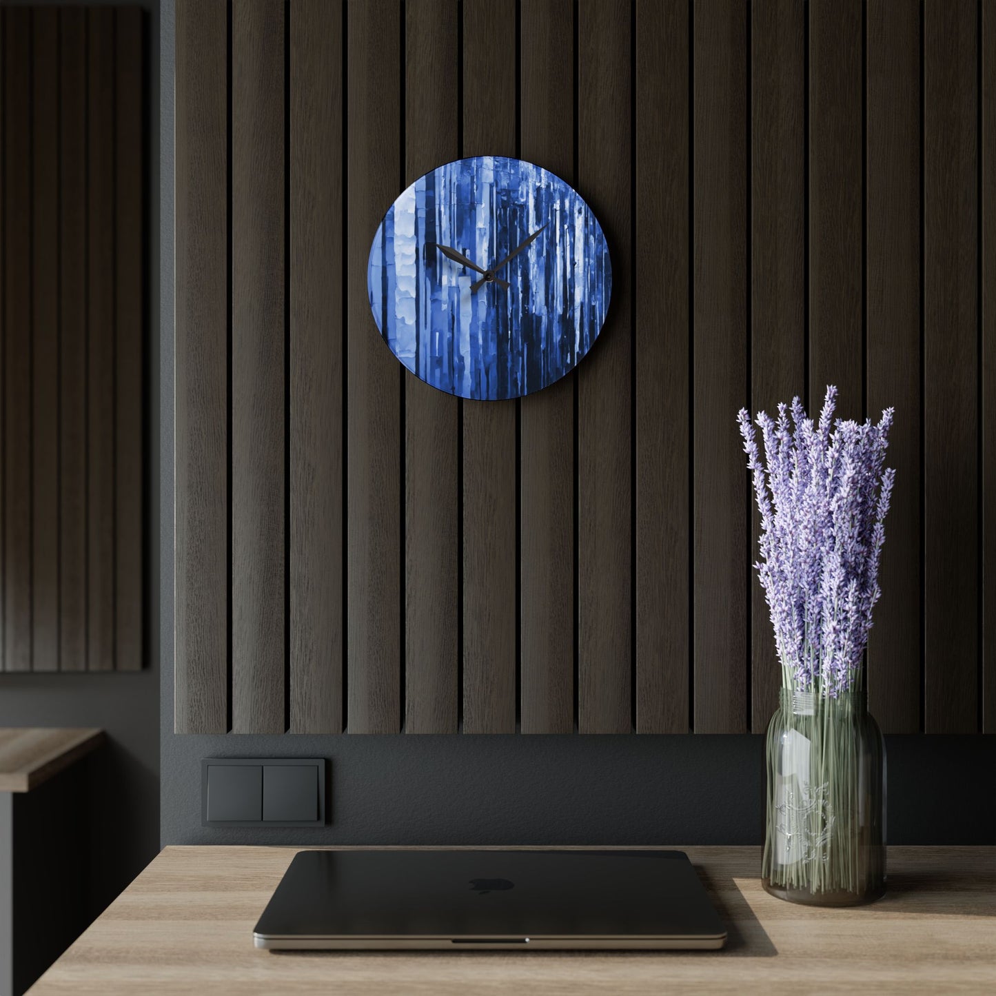 Striped Deep Blue Acrylic Wall Clock, Round or Square, 10.75" x 10.75"
