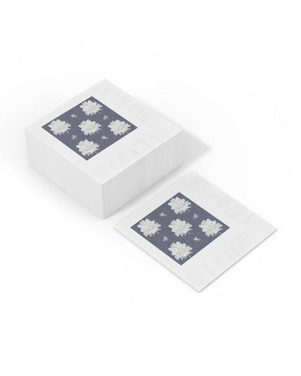 White Floral Butterflies White Coined Napkins, 4.8" x 4.8"