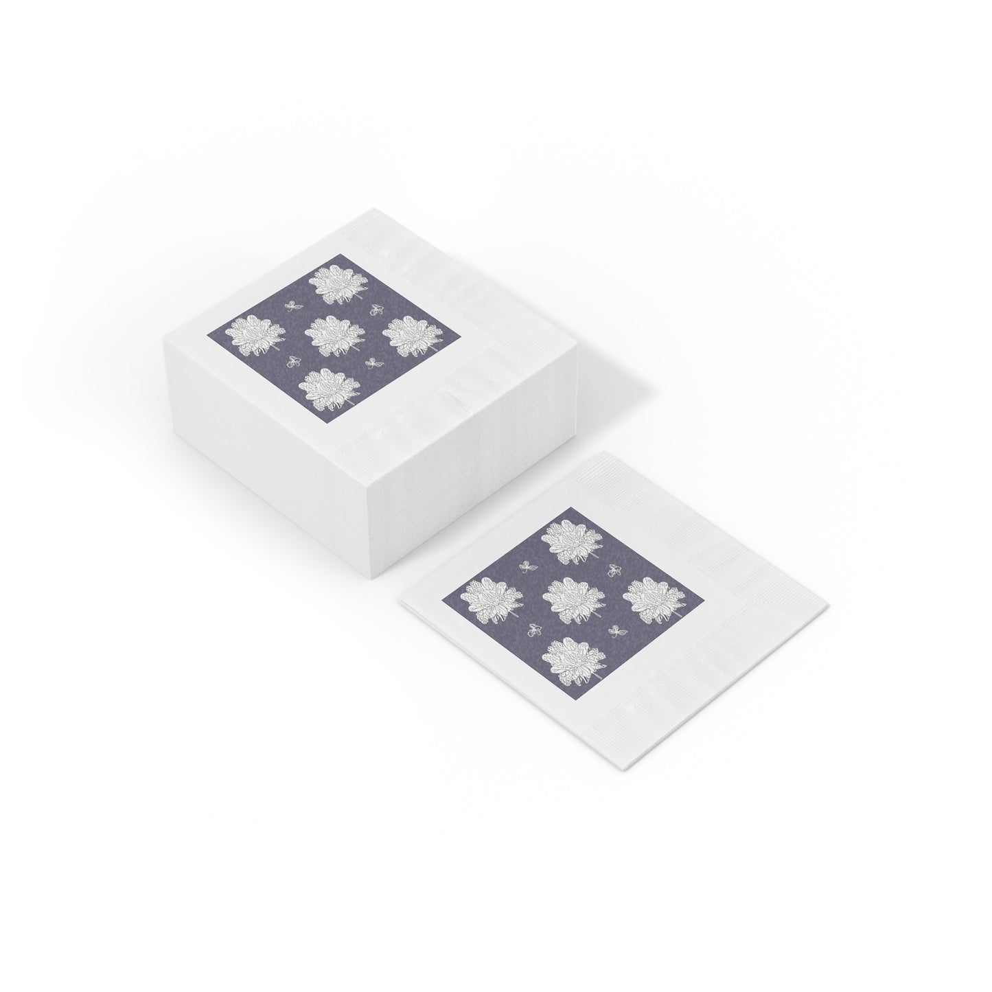 White Floral Butterflies White Coined Napkins, 4.8" x 4.8"