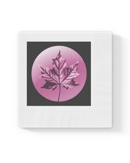 Magenta Maple Leaf White Coined Napkins, 6.5" x 6.5"
