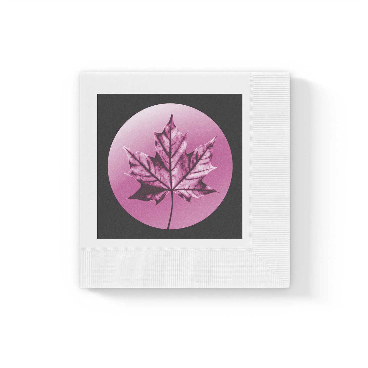 Magenta Maple Leaf White Coined Napkins, 6.5" x 6.5"