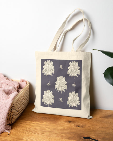 White Floral Butterflies Cotton Canvas Tote Bag