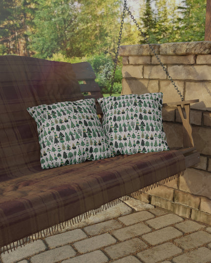 Mini Vintage Green Trees 16" x 16" Outdoor Pillow
