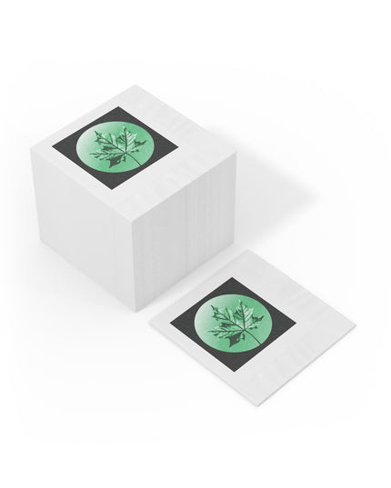 Mint Green Maple Leaf White Coined Napkins, 4.8" x 4.8"