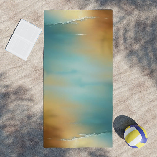 Blue Sea Red Orange Fog Beach Towel, 30" x 60"