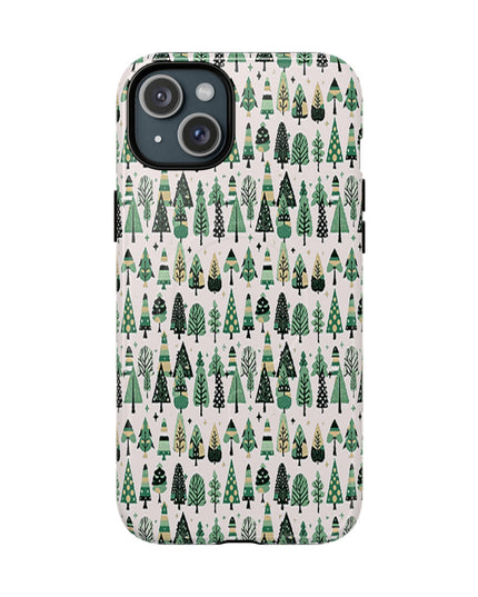 Mini Vintage Green Trees Iphone 15 Plus Tough Magnetic Cases