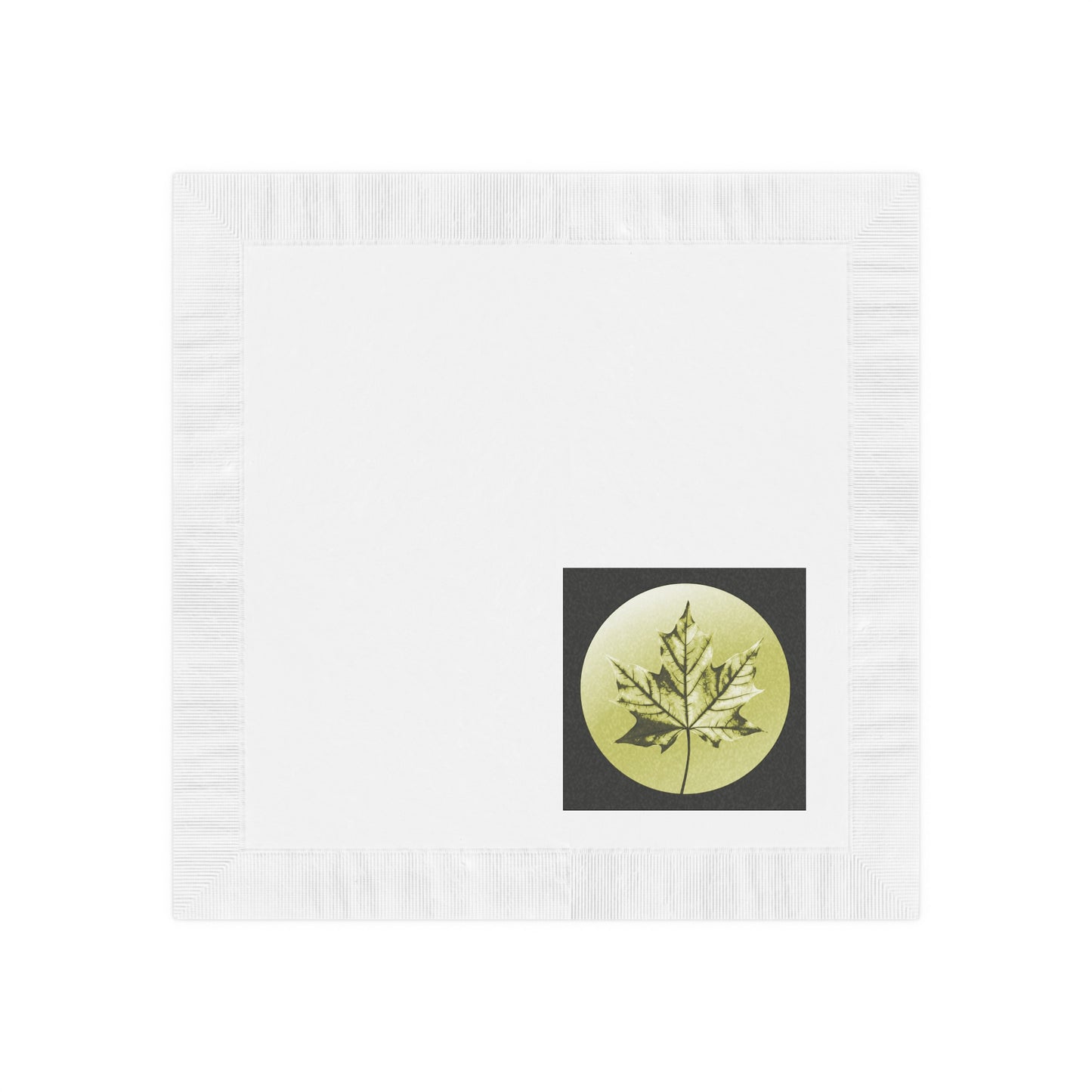 Lemongrass Maple Leaf White Coined Napkins, 4.8" x 4.8"