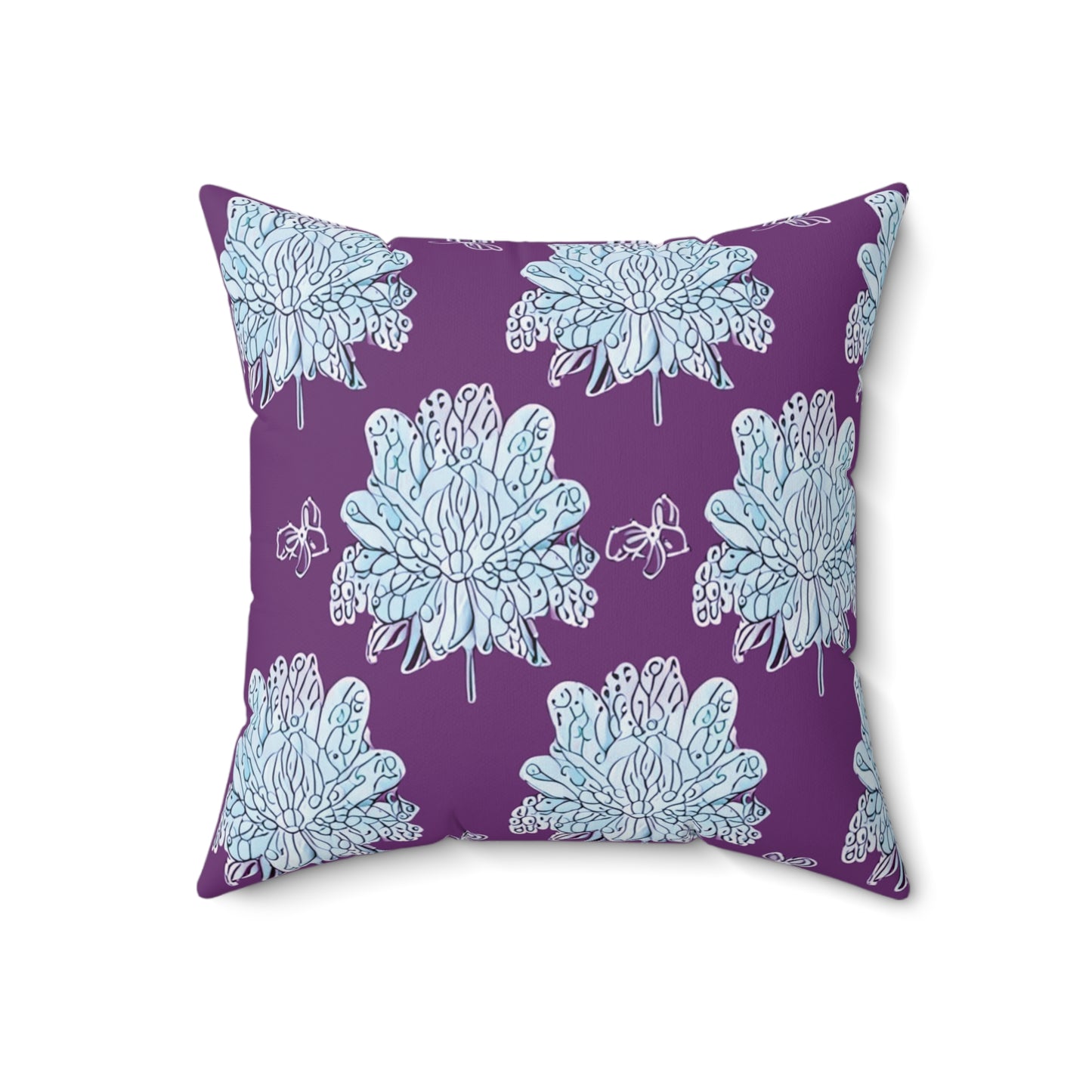 Blue Floral Butterflies 18" x 18" Faux Suede Square Pillow