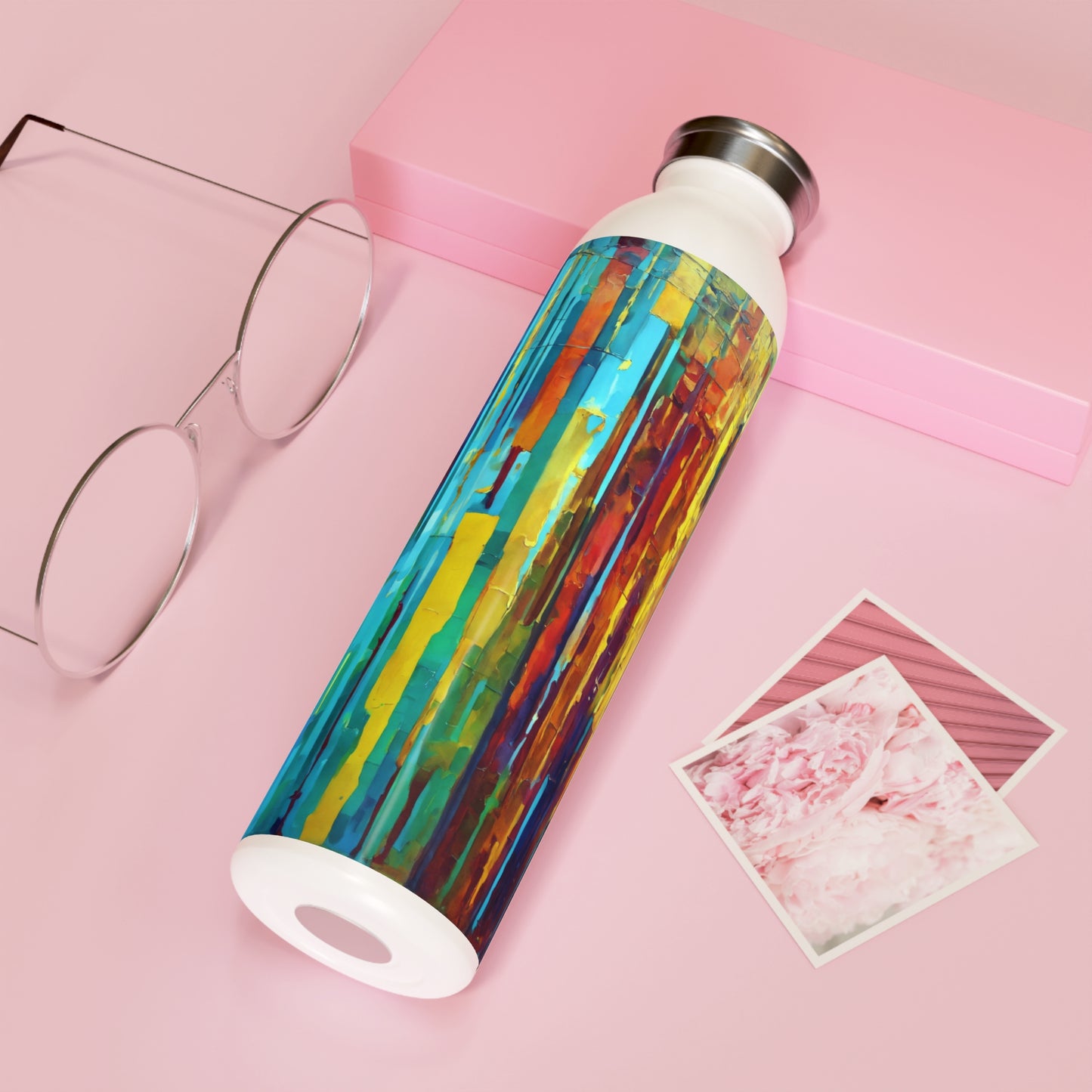 Striped Alpha Slim Water Bottle, 20 oz White