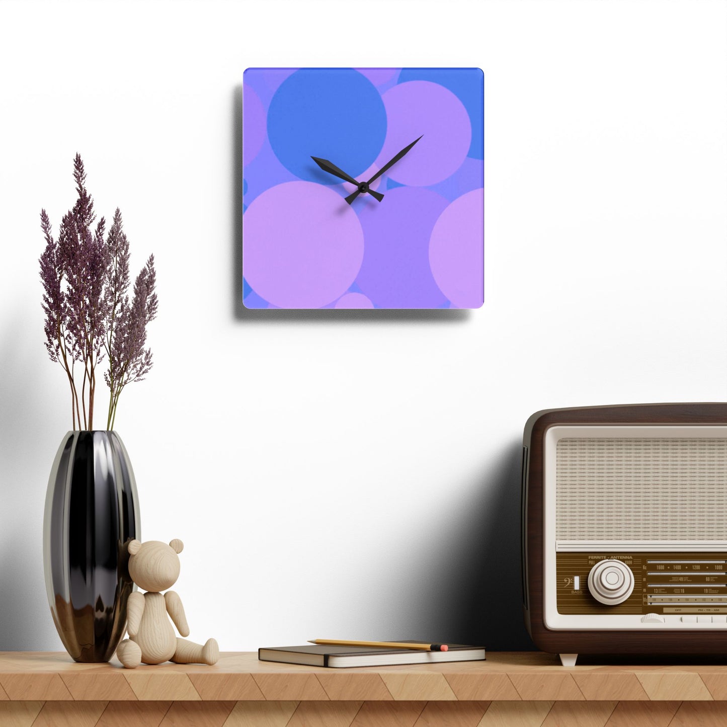 Pastel Purple Family Patches Acrylic Wall Clock, Round or Square, 10.75" x 10.75"