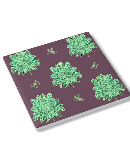 Mint Green Floral Butterflies 4" x 4" Square Ceramic Coaster