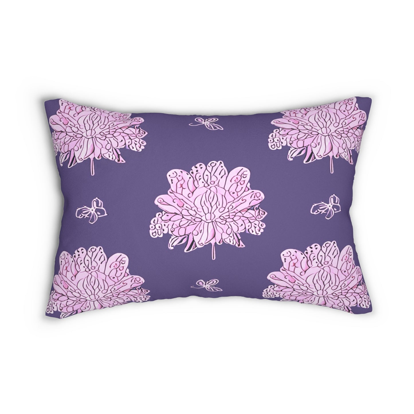 Magenta Floral Butterflies Spun Polyester Lumbar Pillow, 20" x 14"