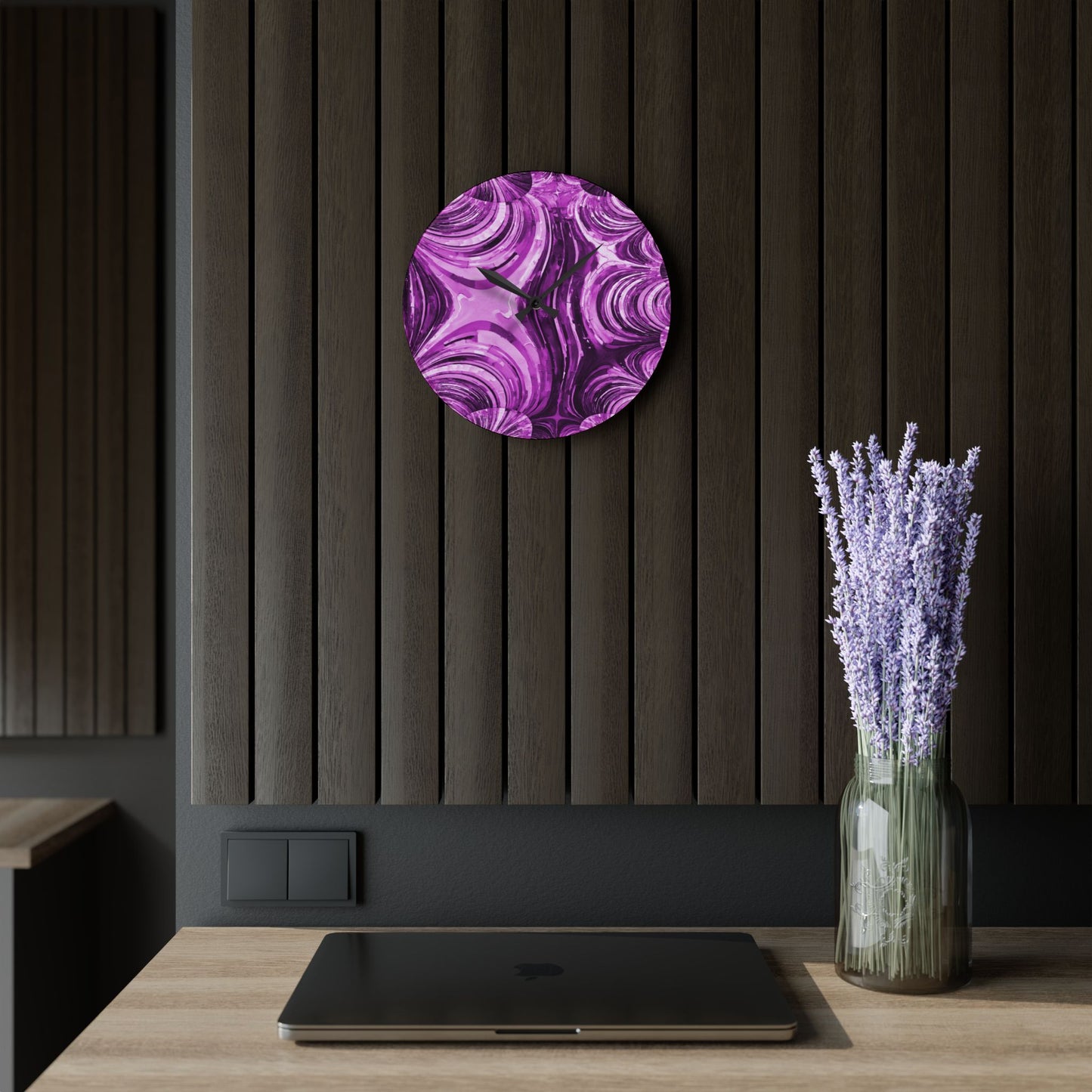 Uzi Spiral Powder Lavender Acrylic Wall Clock, Round or Square, 10.75" x 10.75"