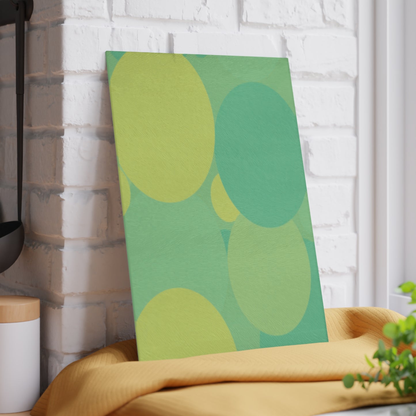Pastel Green Patches 8" x 11" Glass Cutting Board