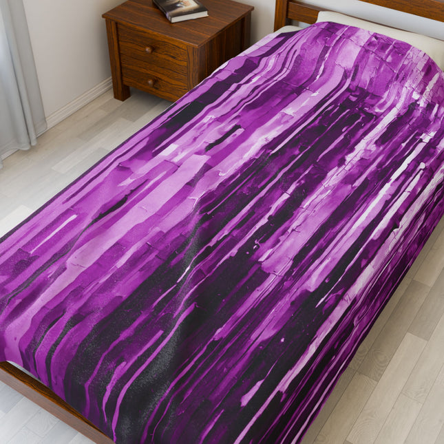 Striped Powder Lavender Velveteen Plush Blanket, 60" x 80"